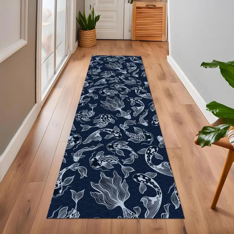 Underwater Coral Reef Runner Rug 3D Ocean Illusion Hallway Carpet with Tropical Fish Coastal Nautical Home Decor