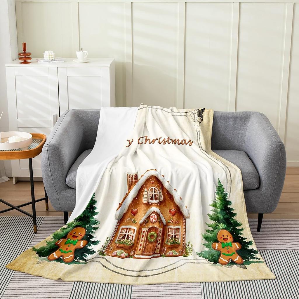 Xmas Grids Flannel Blanket Warm Lightweight,Merry Christmas Theme Warm Blanket for Couch Sofa Decor,Cartoon Santa Claus Warm