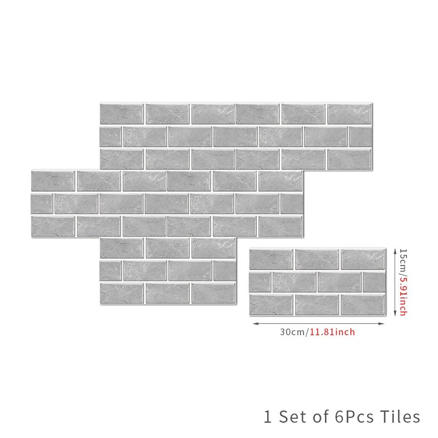 European Retro Tile Sticker PVC Self-Adhesive Kitchen Bathroom Waterproof Wall Decoration Brick Pattern Wallpaper 15x30cm 6pcs
