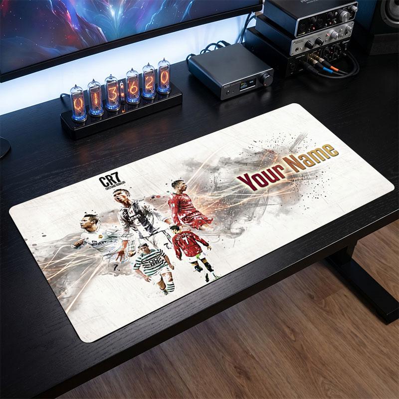 Tappetino Mouse Grande Personalizzato Cristiano Ronaldo, Stampa Testo Nome Personalizzato, Tappetino Scrivania Antiscivolo Logo Calcio Regalo Gaming