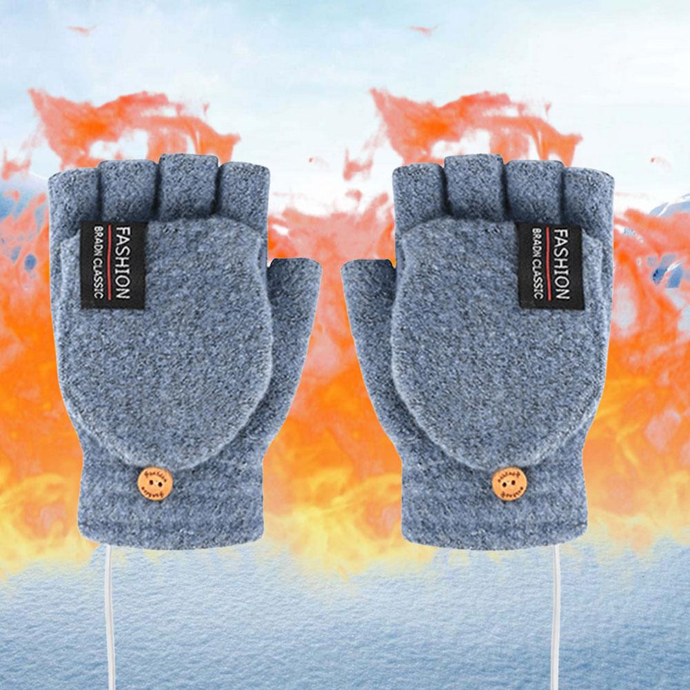USB Electric Heated Gloves Adjustable Temperature Fingerless Hands Warmer Touchscreen Electric Thermal Gloves for Outdoor Hiking