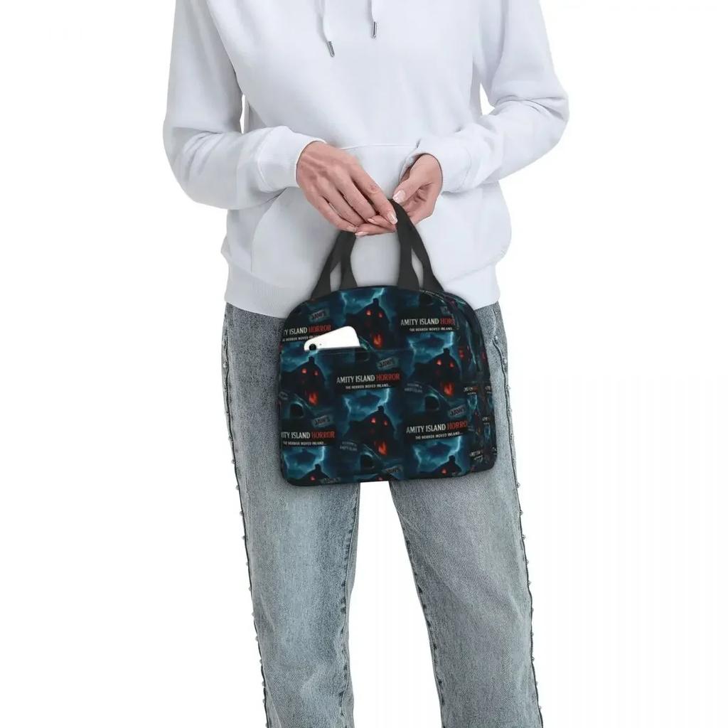 Jaws Halloween Horror Movie Insulated Lunch Bag for Women Office Cooler Thermal Food Box Tote Portable Lunch Boxes Container