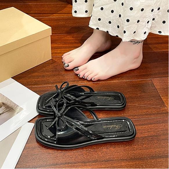 Retro Slippers For Women In Summer, Anti Slip Bow Sandals For Outdoor Wear, Single Shoe