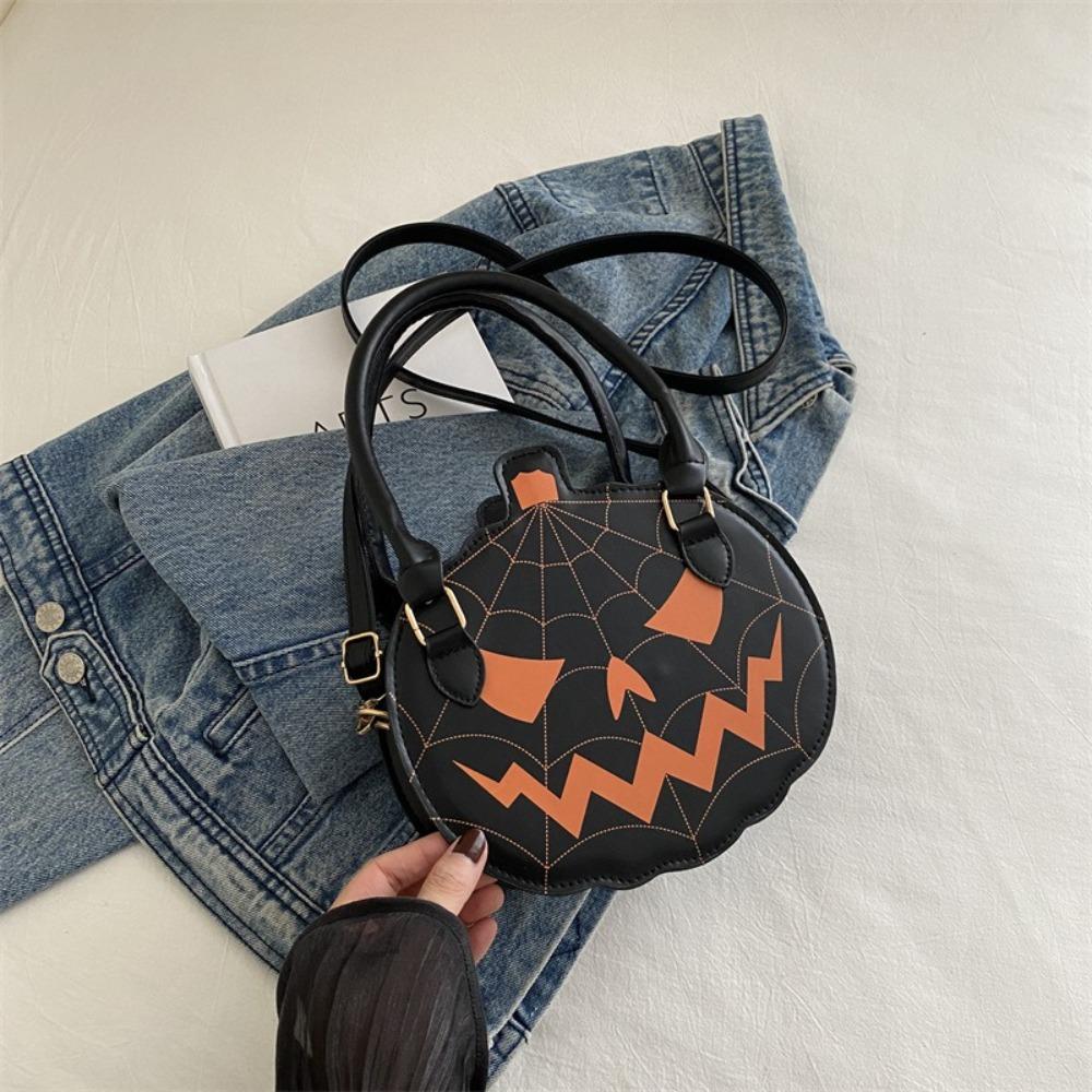 PU Pumpkin Shape Bag Skull Ghost Handbag Simple Halloween Shoulder Bag Storage