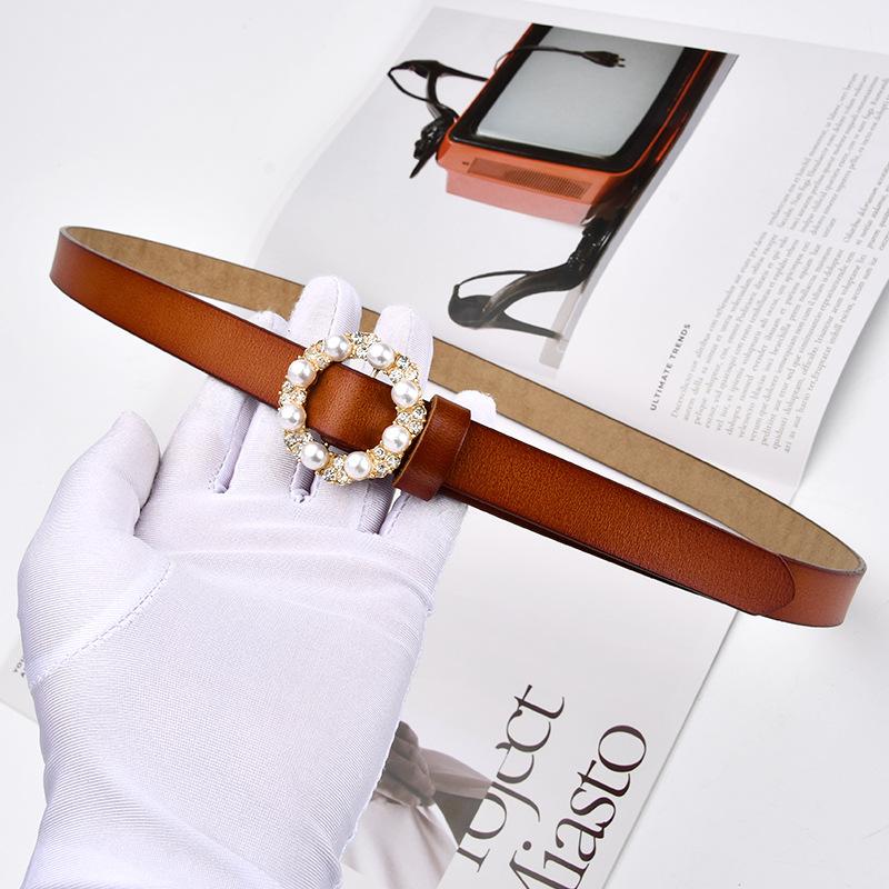 Round Pearl Belt Women's Decoration Versatile Women's Cowhide Leather Genuine Leather Belt Dress Jacket Women's Trouser Belt