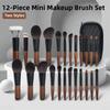 12Pcs Compact Mini Makeup Brush Set Wood Handle Eyeshadow Make Up Kit Lip Liner Brush Set  Travel