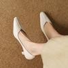 Casual Leather Fashion Single Shoes New Comfortable Pointed Single Shoes Women's Beef Tendon Soles Large Size Shoes Medium Heel Four Seasons Wear 