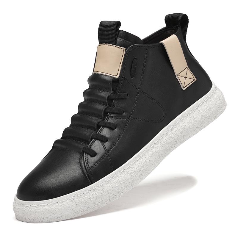 Men s High-Top Casual Board Shoes - Comfortable Sheepskin, Cowhide, Trendy White Sneakers 43 чёрный