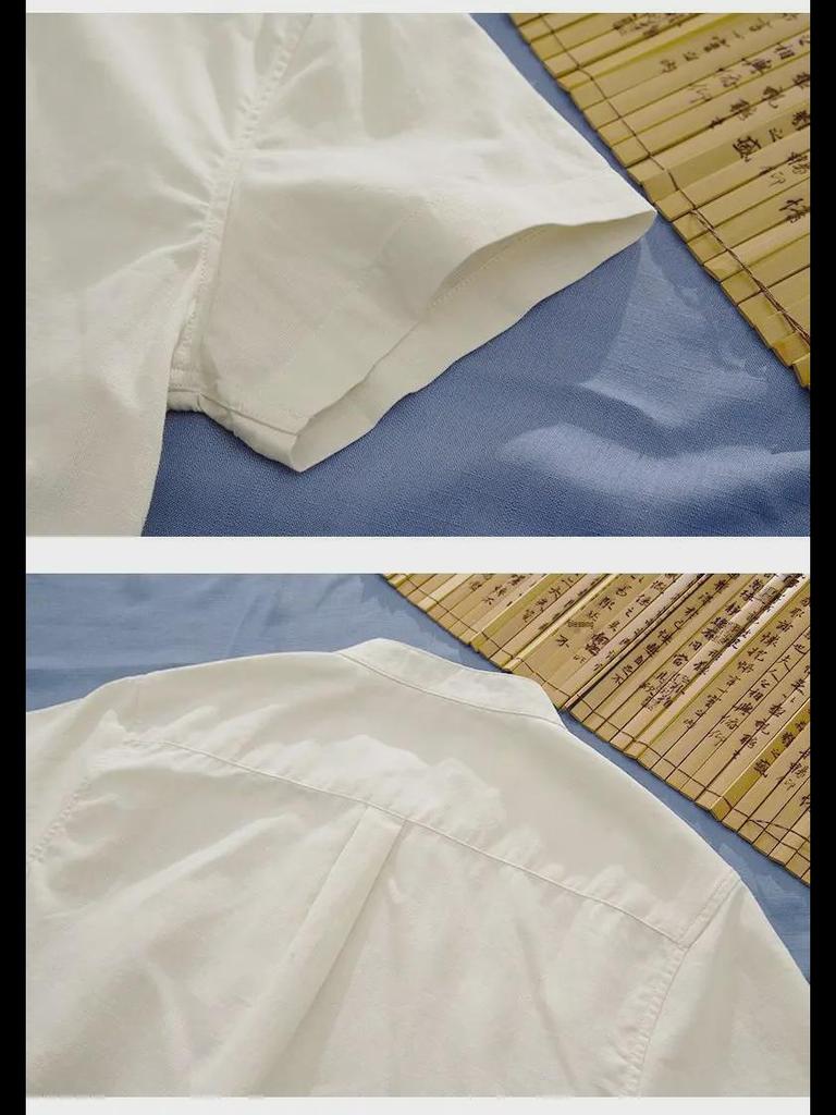 Men's Chinese Stand Collar Linen Shirt - Short-Sleeve, Loose Fit, Summer Casual Trend