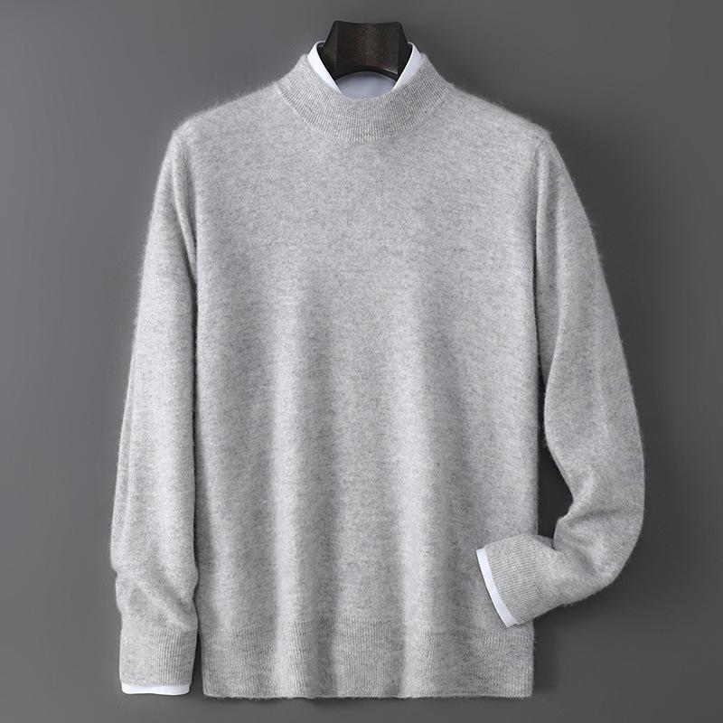 Men's 100% Pure Wool Half-High Neck Sweater - Solid Color, Business Casual Knit Base Layer Top