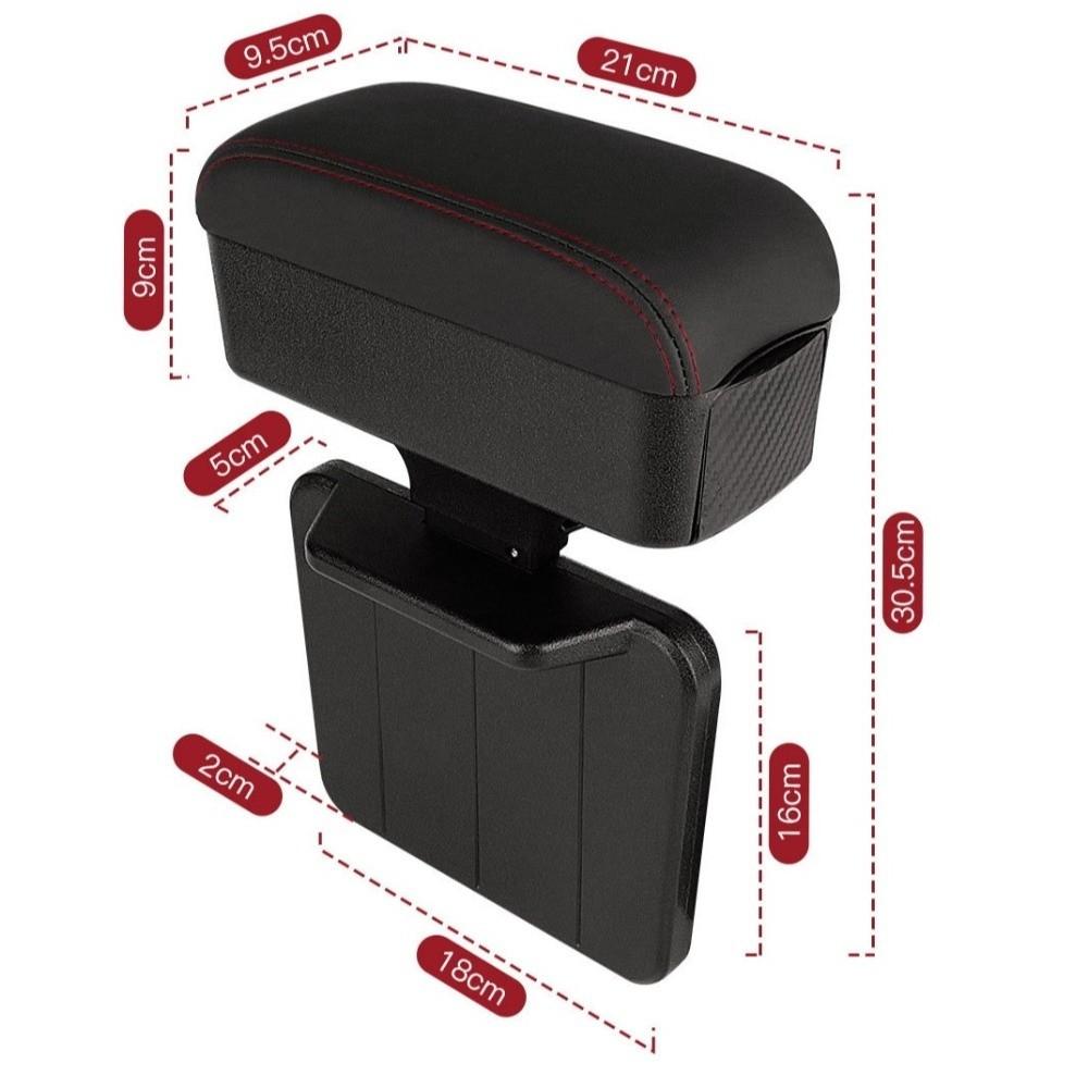 Height Adjustable Car Center Console Gap Storage Box PU Leather Multifunctional Elbow Support with Liftable Tray Armrest Pad