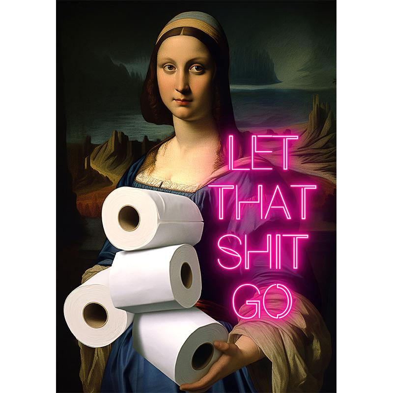 Funny Bathroom Toilet Mona Lisa Wearing Pearls Girl with Roll Paper Poster Print Canvas Painting Wall Art Living Room Home Decor