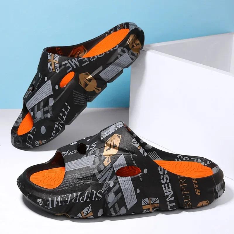 Fashion Men Casual EVA Soft Sole Slippers Trend Thick Platform Outdoor Beach Shoes Couple Indoor Home Slides Bathroom Non-slip Slides
