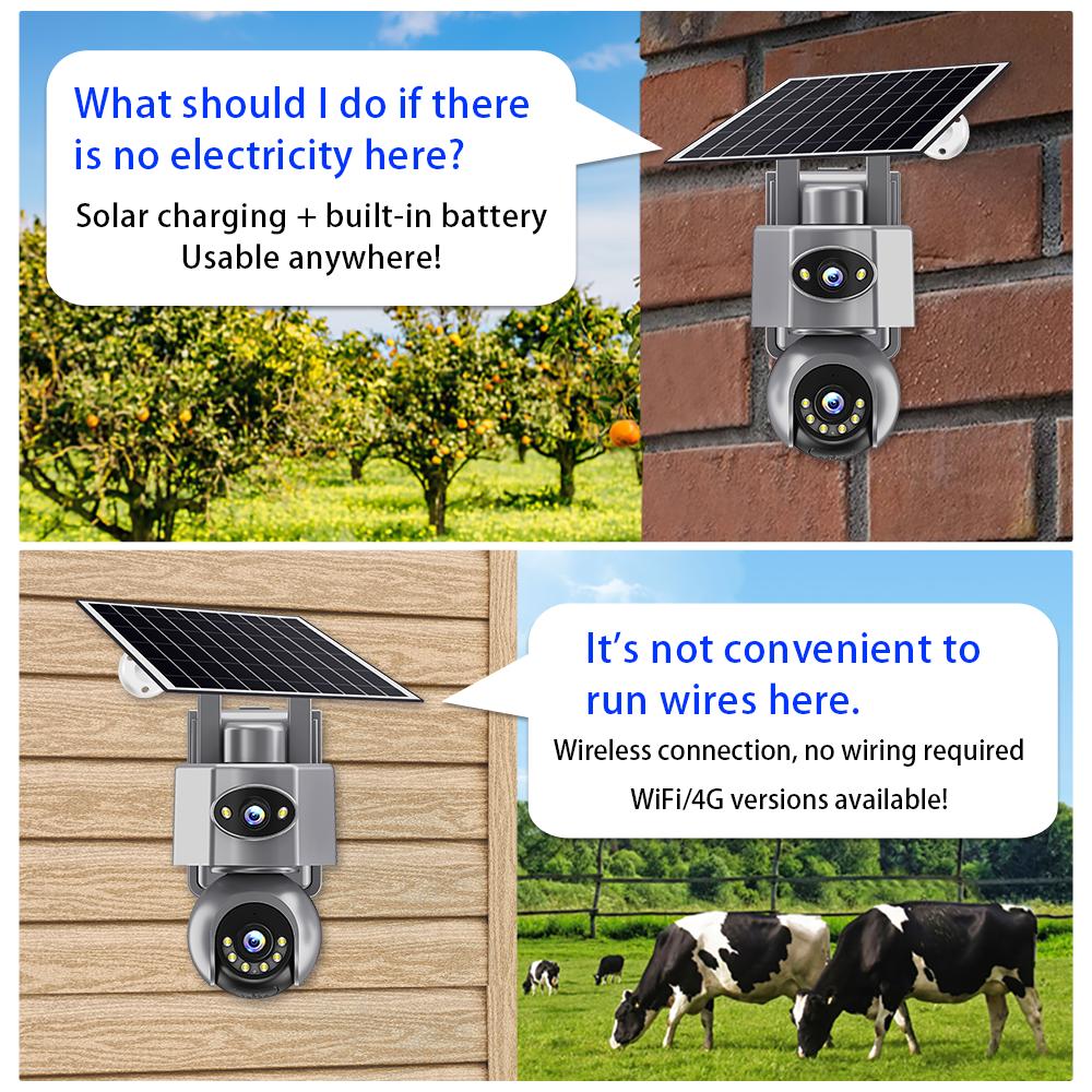 4G/WiFi Solar IP Camera with Dual Lens – PTZ, 8MP, 10X Zoom, Outdoor Surveillance System with Built‑in Battery