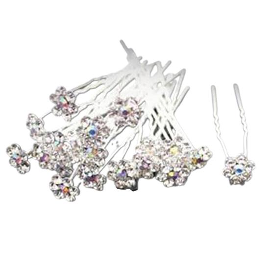 20Pcs Women's Wedding Bridal Faux Pearl Rhinestone Flower Hairpins Hair Clips