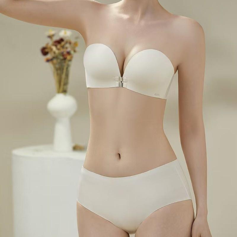 Womens Push Up Strapless Bra Invisible Backless Bandeau With Front