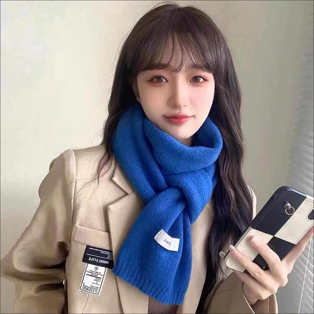 

Вязаный шарф женский атмосфера мягкий восковой прилив пара теплый шарф на шею студенческая модель синий