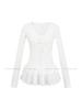 White Lace Trim V-neck Slim Fit Long-sleeve T-shirt