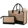 Women Jute Tote Bag Burlap Tote Bag Patchwork with Pouch Reusable Gift Tote Bag Commuting Bag for Wedding Birthday Holiday
