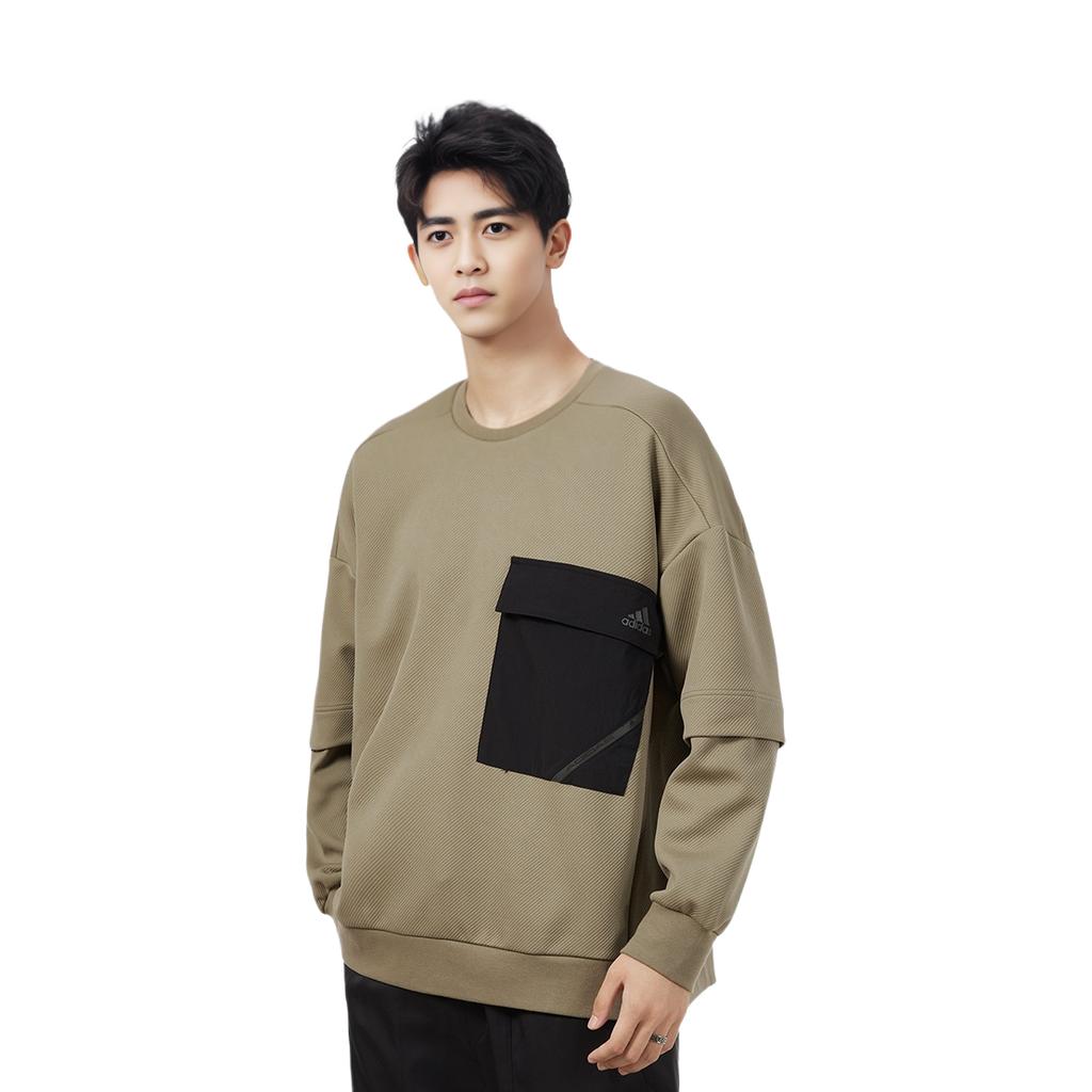 Adidas Sweatshirts Men's Army Green Crew Neck Moderate Regular H39348
