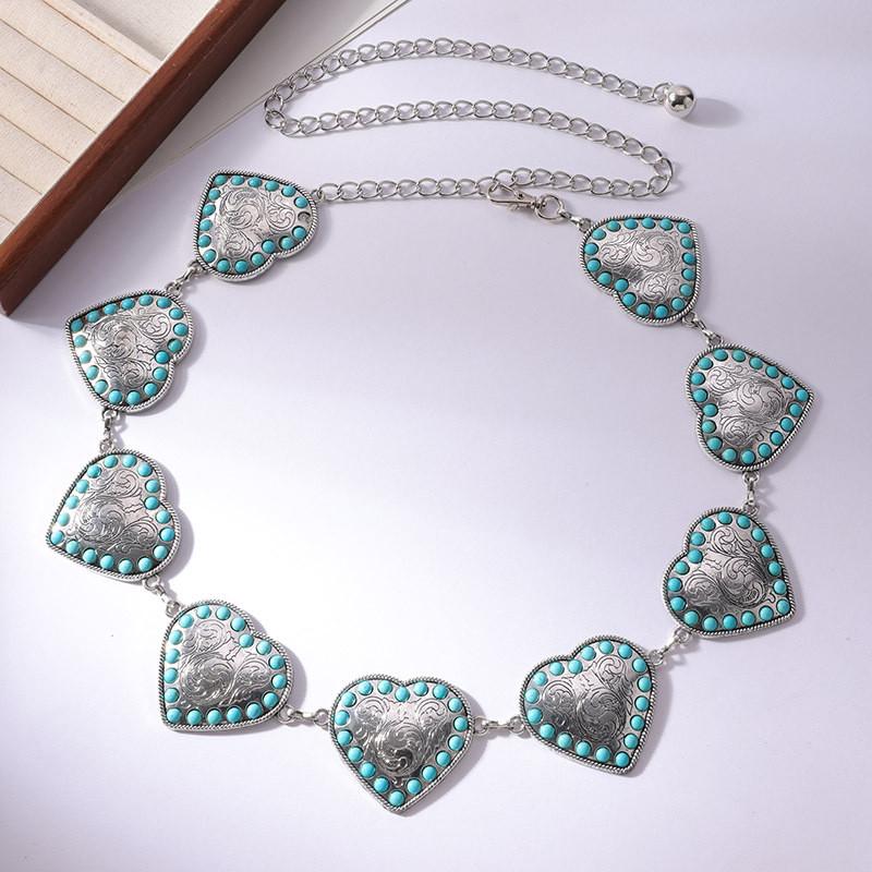 Turquoise Heart Fashion Waist Chain For Women With Metal Material And Design Elegant