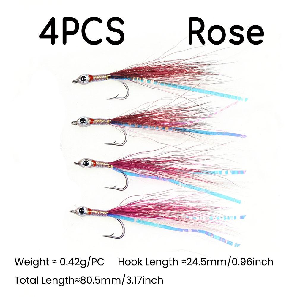 4pcs Surf Candy Sand Eel Streamer Flies,Realistic 3D Eyes Freshwater Saltwater Fly Fishing Lures for Sea Trout Pike Bass Anglers