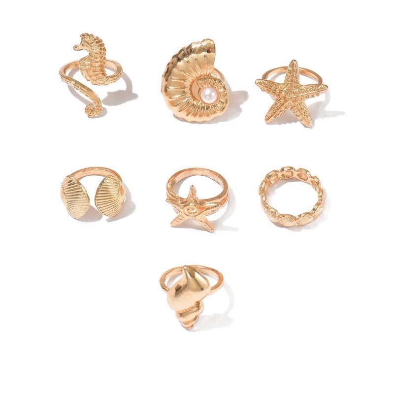 K Gold Ring Set, Jewelry Women's Ocean Wind Niche Exaggerated Stacking Design Ring