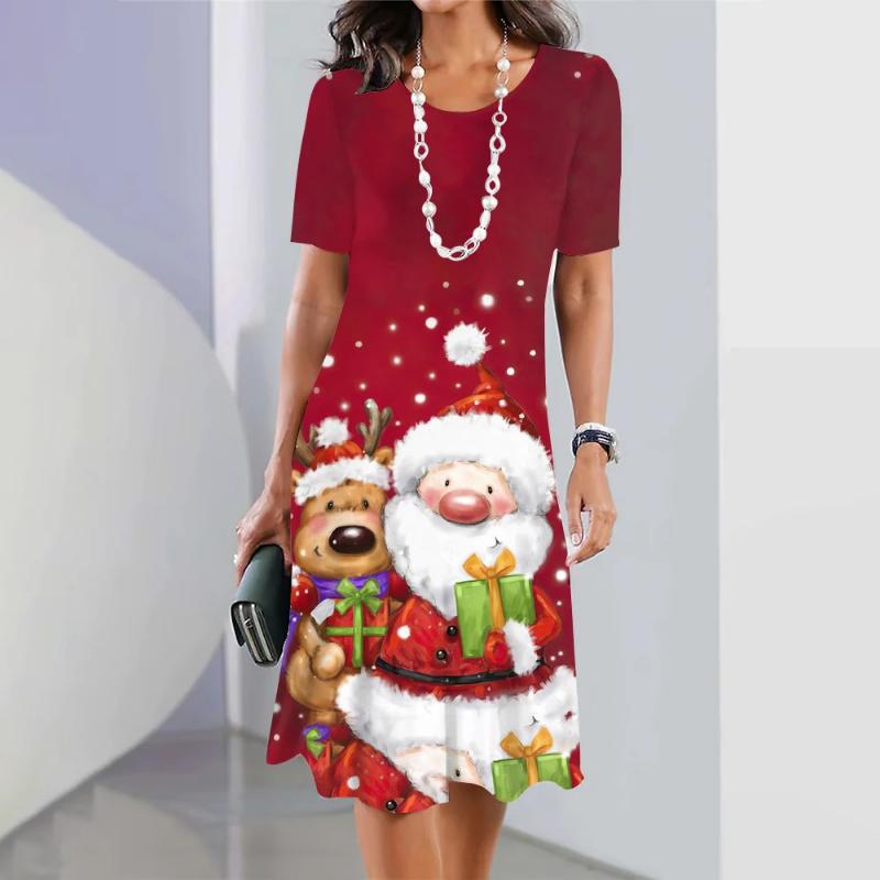 Christmas Snowflake Women's Fun Christmas Digital 3D Printed Dress Sexy Fashion Casual Party