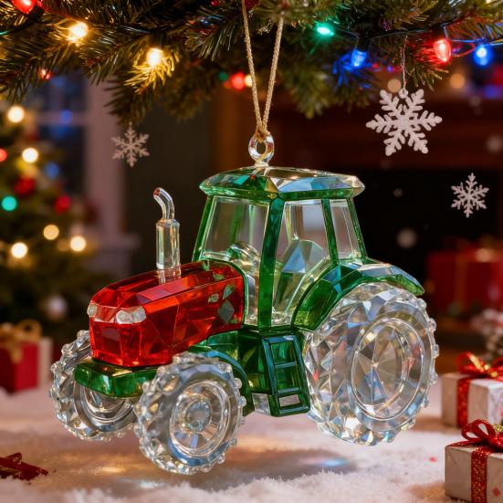Faux Crystal Construction Truck Ornament Christmas Tree Colorful 2D Flat Acrylic Construction Vehicle Hanging Decoration Pendant