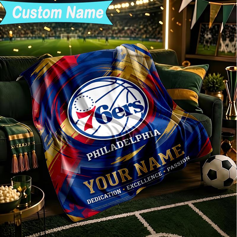 1PC Custom Name Blanket 76ers Basketball Team Flannel Blankets Patterns Throw Blanket All-Season Soft Gift for Couch, Bed, Camping, Birthday Gifts