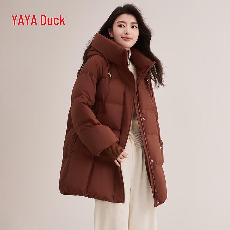 Yaya Women's 2024 Autumn/Winter Mid-Length Hooded Down Jacket YE4B605095H