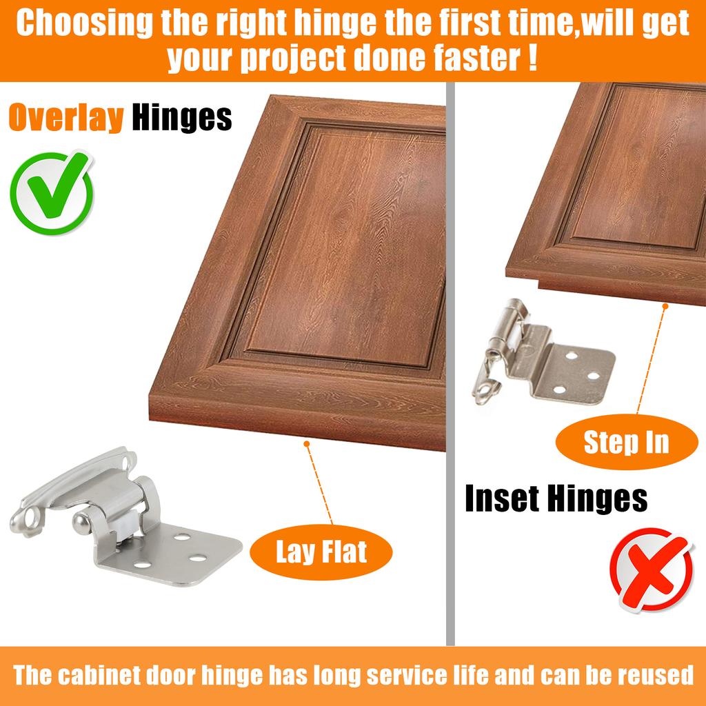 20Pcs Self Closing Door Hinge Cold Rolled Steel Self Closing Cabinet Hinge Overlay Flush Heavy Duty Door Hinges Hardware