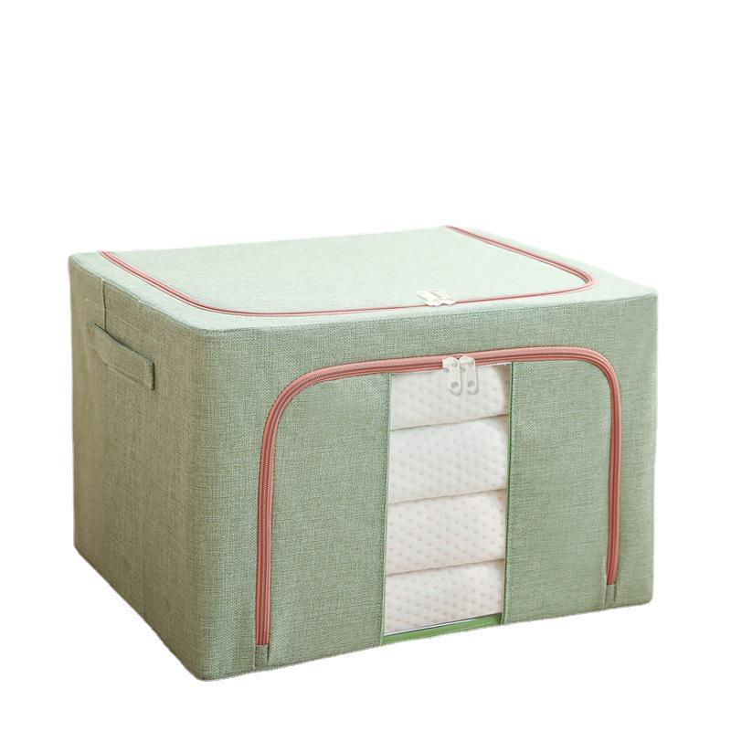 Large Capacity Foldable Storage Box, Cotton Linen Organizer with Steel Frame for Home Quilts and Clothes