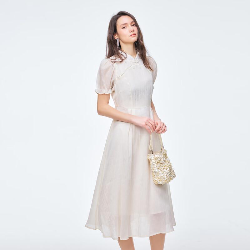 Elegant New Chinese Style Short-Sleeve Midi Dress M