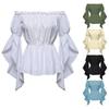 European and American Women's Renaissance Shirts Pleated Sleeves off-Shoulder Frill Shirts Top Blouse Woman