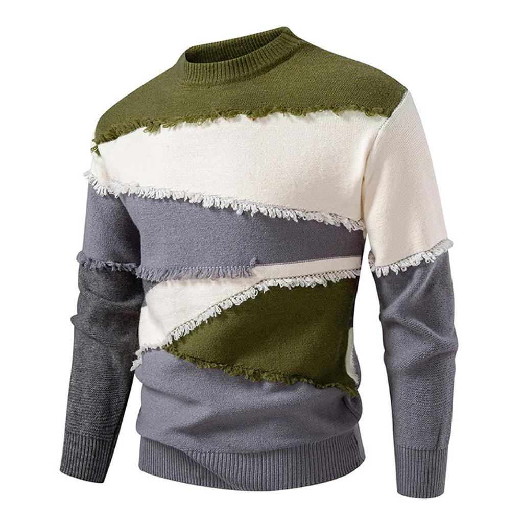 Men's Trendy Round Neck Colorblocked Sweater Men's Pullover Bottoming Sweater