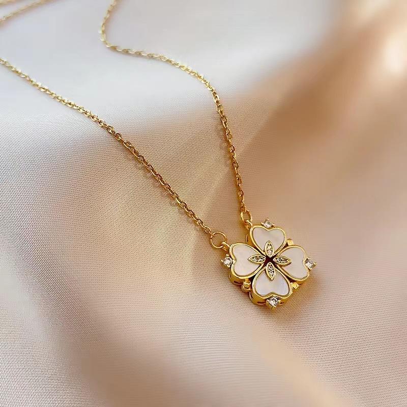 1pc Heart Shaped Four Leaf Clover Pendant Necklace Jewelry Zircon Women Love Clavicle Chain Gifts Openable ChokerJewelry