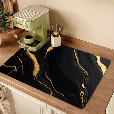 1Pcs Dish Rubber Drying Mat With Marble Pattern For Coffee Shop Restaurant Kitchen Carpet Tableware Durable Diatom Mud Table Mat Pet Mat Coffeeware