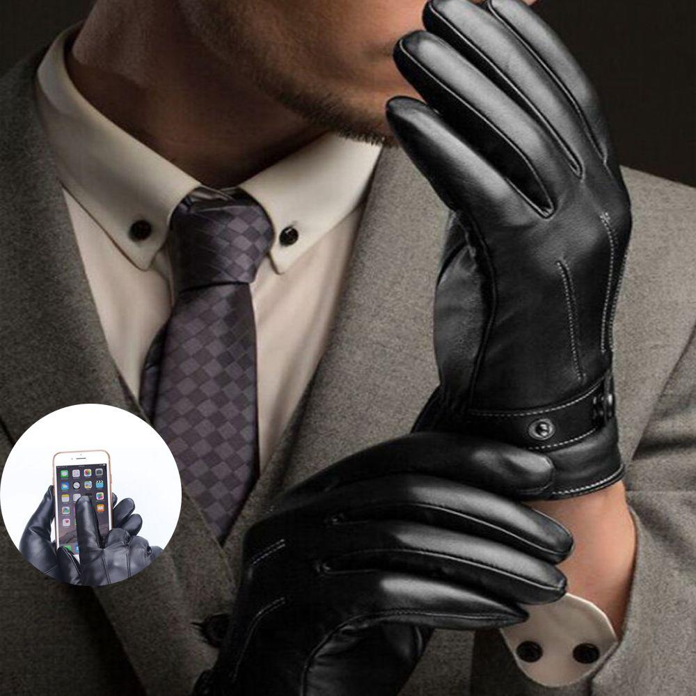 New Winter Warm Arm Warmer Leather Gloves Men Accessories Touch Screen Full Finger Mittens