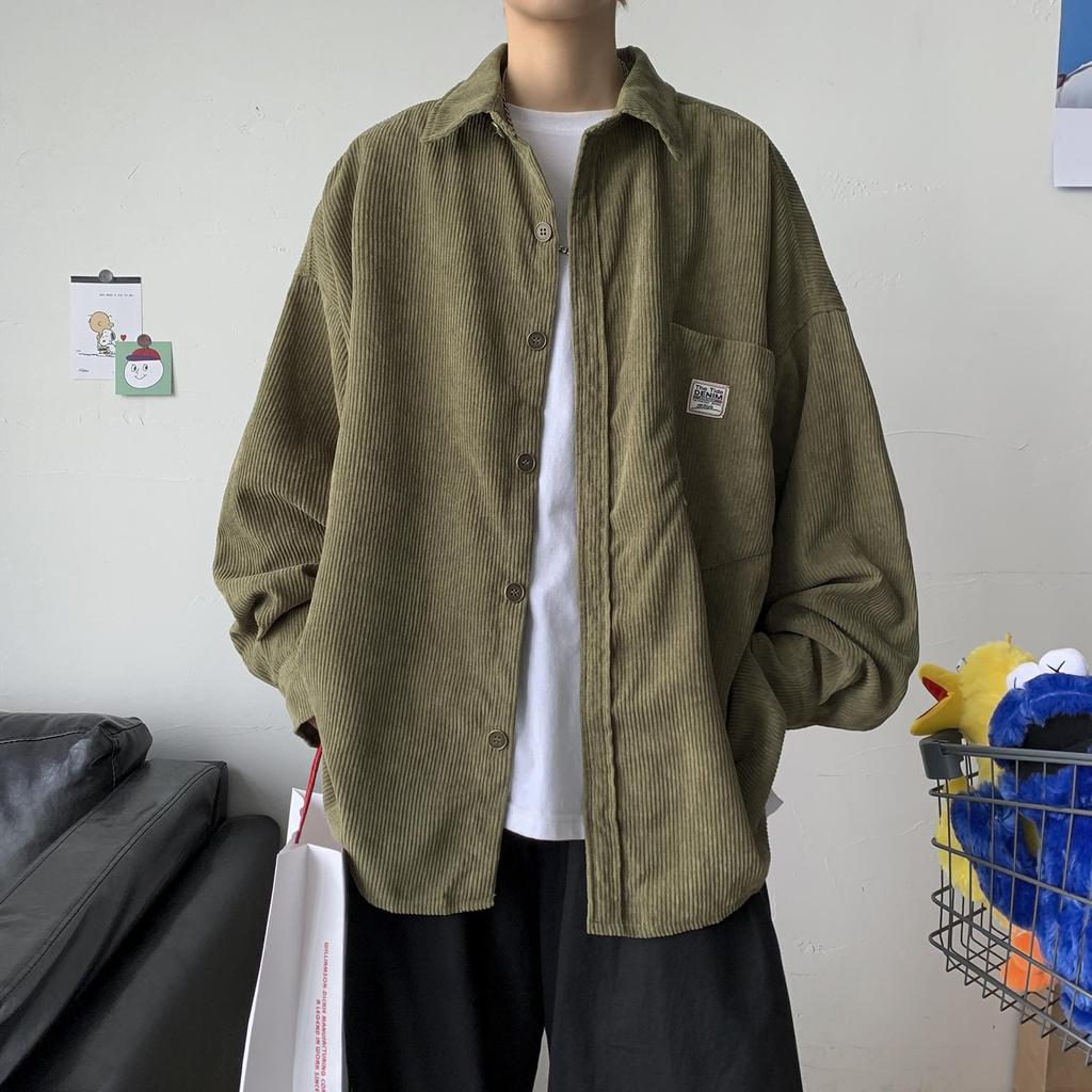 2026 Primavera Otoño Pana Casual Camisas de Hombre Harajuku Manga Larga Vintage Streetwear Oversized Camisa Masculina