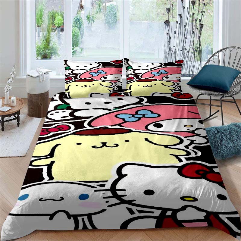 Cute Cartoon (Pom Pom Purin) Printed Bedding Set, Duvet Cover 1, Pillowcase 2, Adult and Children's Bedding Set, Luxury Gift