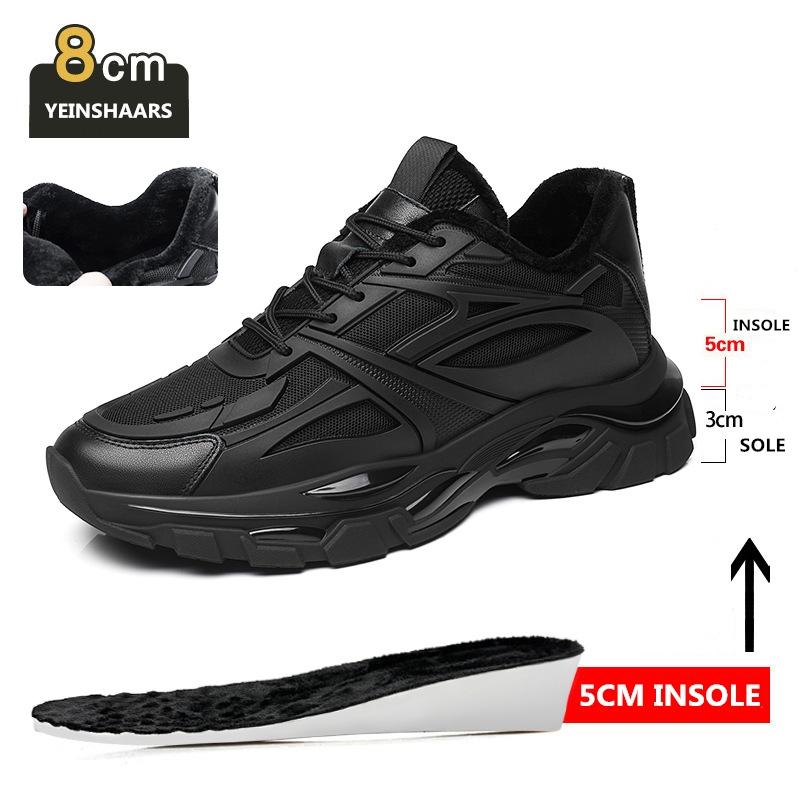Winter Chunky Erhöhung Sneakers Mann Echtes Leder Mesh Aufzug Schuhe Warme Dicke Sohle Lift Männer Schuhe Erhöhen Einlegesohle 6-8CM