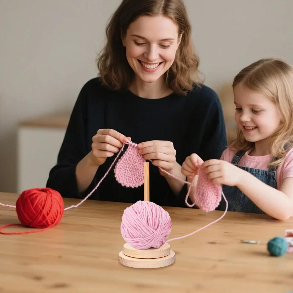 Wood Yarn Stand Yarn Spool Home Braided Yarn Spool Storage Stand Table Top Rotary Ball Wooden Winder Yarn Ball Holder Dispenser