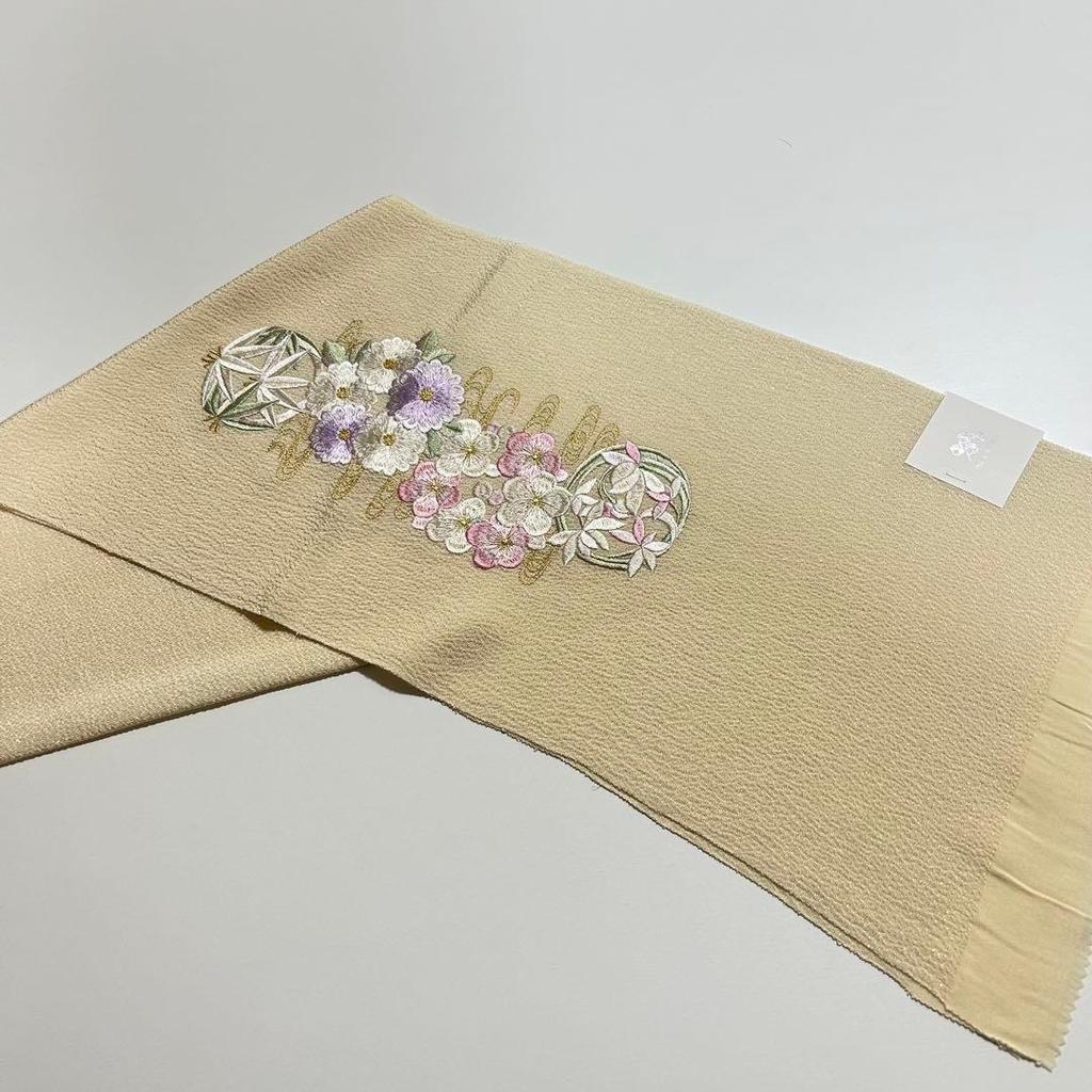 Used Final Price Reduction - Limited to 20 items - New - Made in Japan - Silk - Chirimen Fabric - Embroidery - Obiage 981