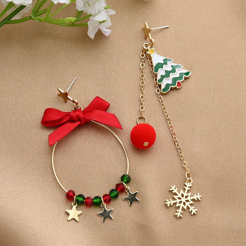 Colourful Zircon Christmas Tree Earrings For Women Sparkling Crystal Snowflake Elk Earring Girls New Year Holiday Jewelry Gifts