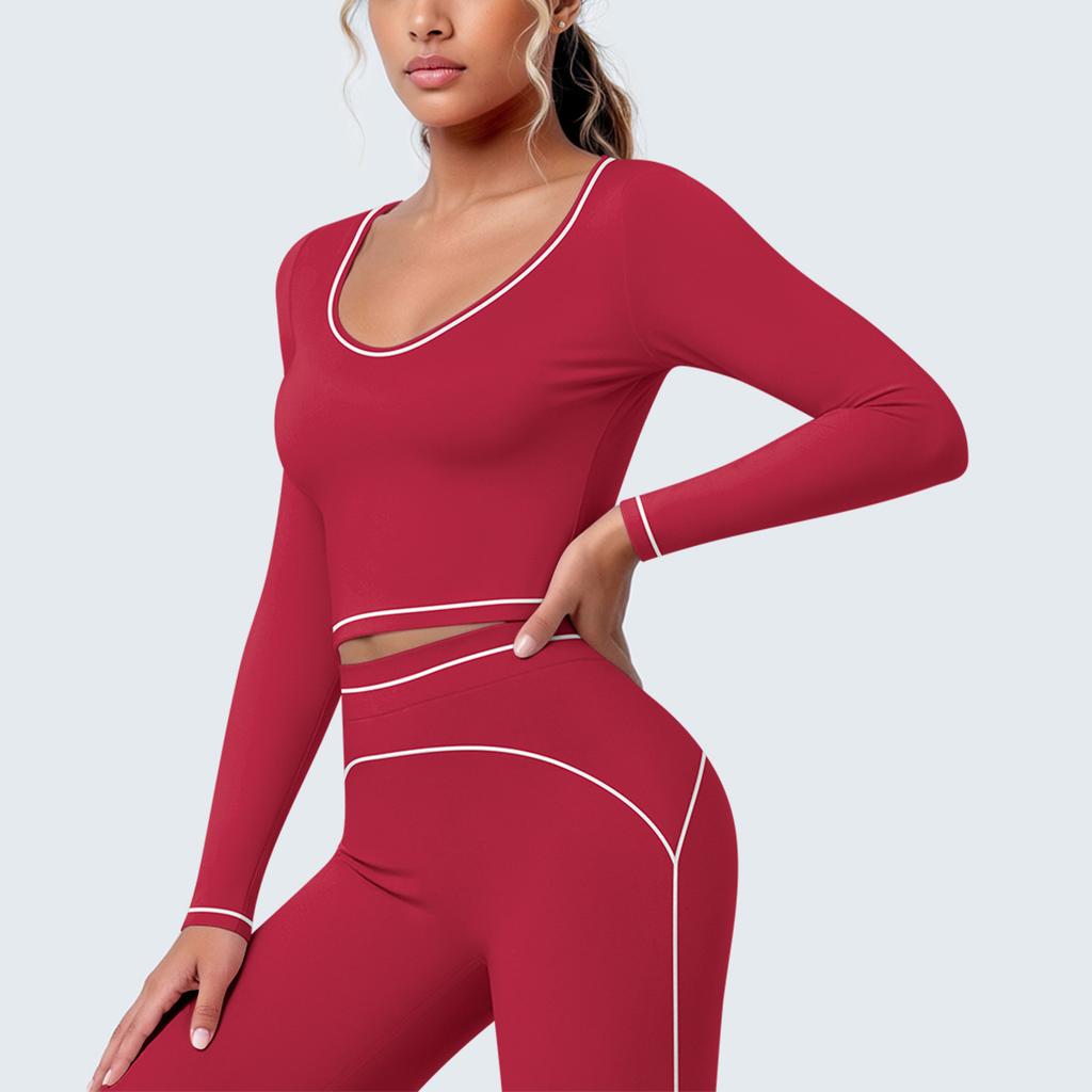 New contrasting color tight high elastic breathable yoga suit six-piece sports running fitness yoga suit women