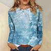 3D Christmas Snowflake Gradient Print Round Neck Long Sleeve T-shirt Casual Long Sleeve Top Party Loose Women's Top