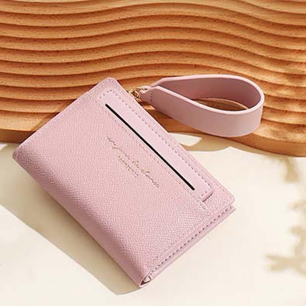Portable Solid Color Card Bag Multiple Card Lady Short PU Purse Women Folding Wallet  Work