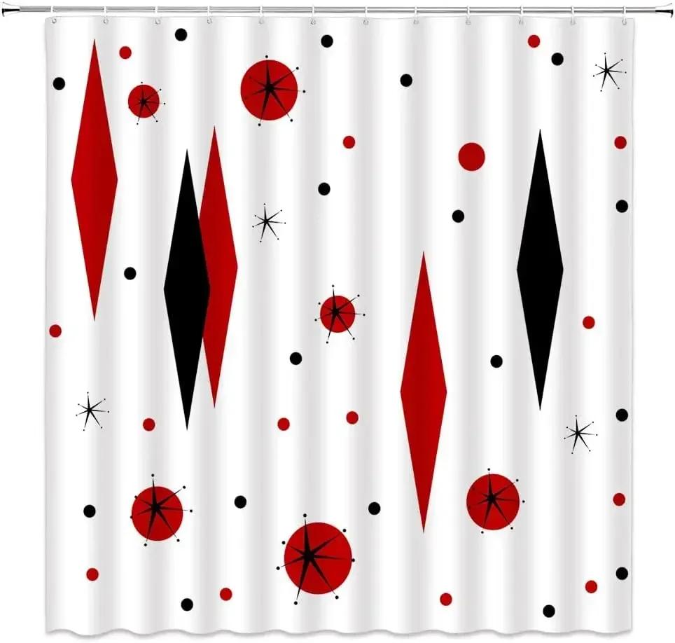 Modern Abstract Wave Dot Shower Curtain Retro Geometric Bathroom Decoration with Hook Polyester Waterproof Shower Curtain W90XH180cm