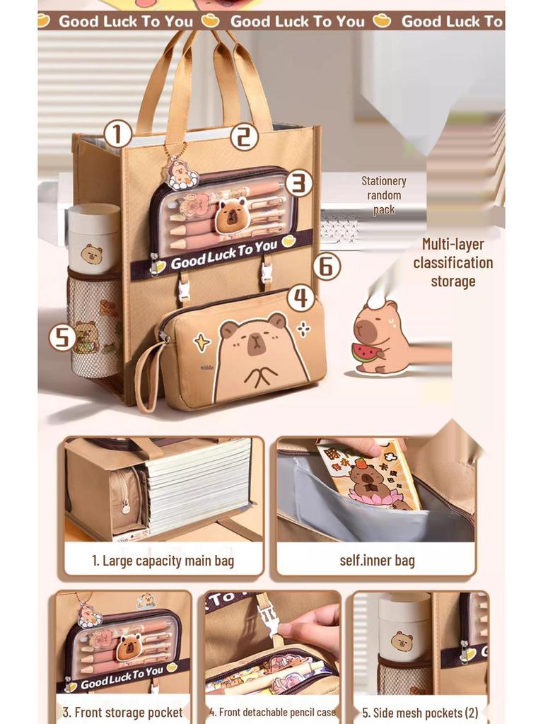 Capybara Canvas Backpack for Elementary & Middle School Students - Student Book Tote & Tutoring Bag